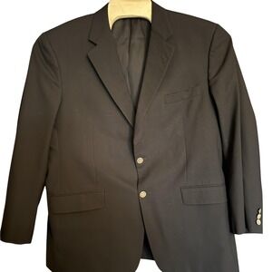 Burberry London Blazer Mens 44R Black 100% Wool gold two Button Sport Coat Lined